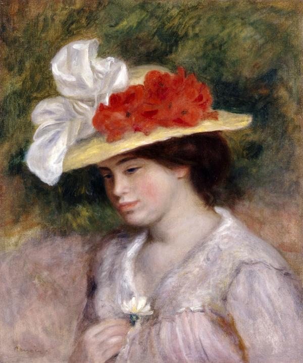 ピエール＝オーギュスト・ルノワール　「花で飾られた帽子をかぶった女」