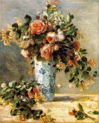 ピエール＝オーギュスト・ルノワール　「デルフト焼きの花瓶のバラとジャスミン」